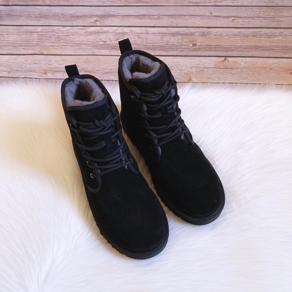 UGG Men’s Harkley Black Lace-Up Ankle Boots - Picture 2 of 8